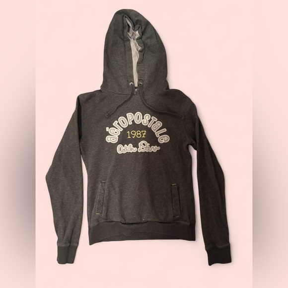 Vintage Y2K Aeropostale Hoodie Gray Logo Pullover Size Medium - Picture 2 of 8
